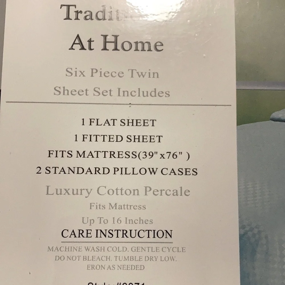 Traditional At Home 4pc Twin Sheet Set Baby blue checkerboard embossed print
